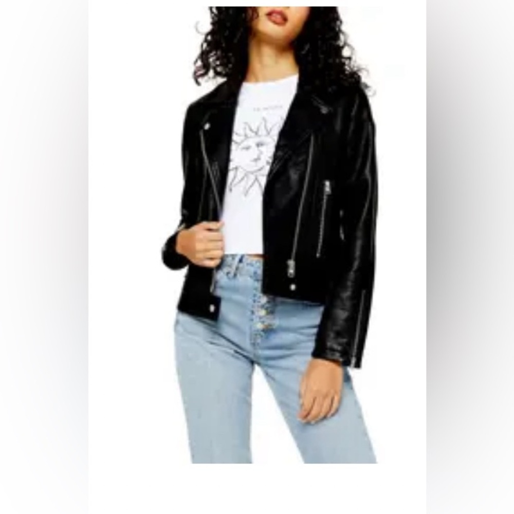 Topshop teddy faux leather biker jacket